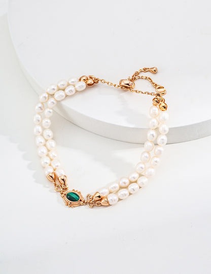 S925 Silver Natural pearl malachite bracelet