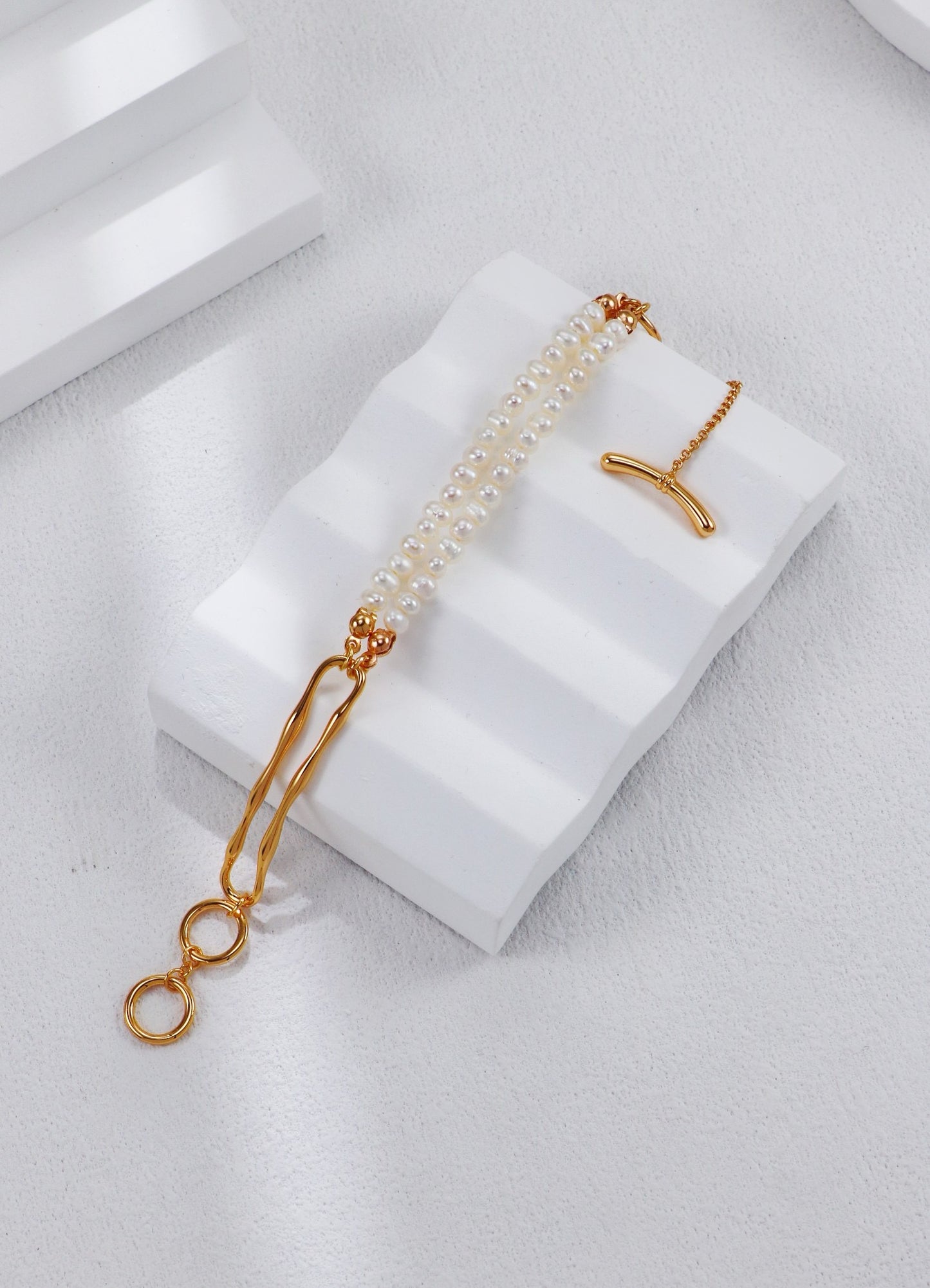 S925 Silver Vintage Gold Double Pearl Bracelet