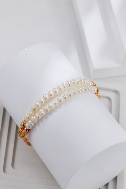 S925 Silver Vintage Gold Double Pearl Bracelet