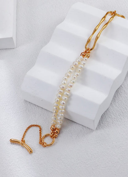 S925 Silver Vintage Gold Double Pearl Bracelet