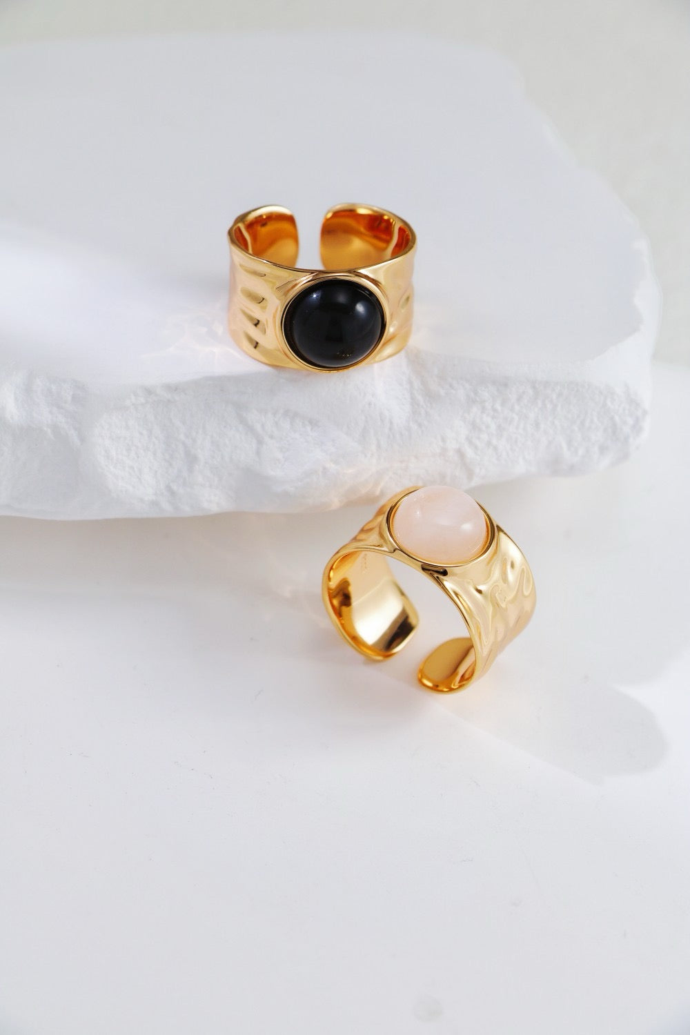 Vintage Gold Black Onyx ｜White Crystal ring｜s925 silver