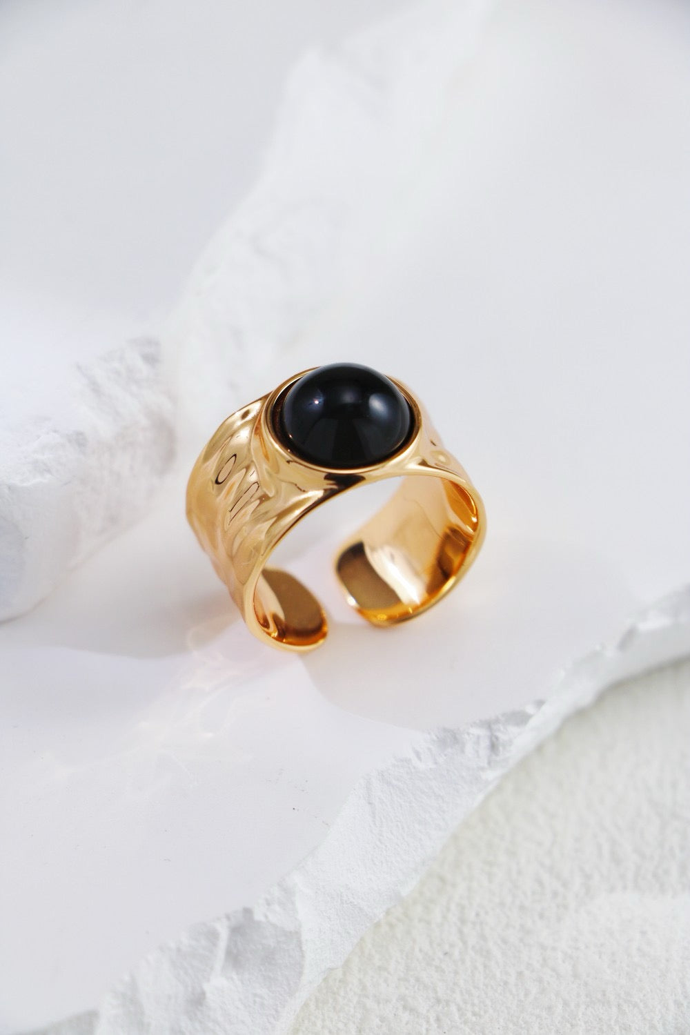 Vintage Gold Black Onyx ｜White Crystal ring｜s925 silver