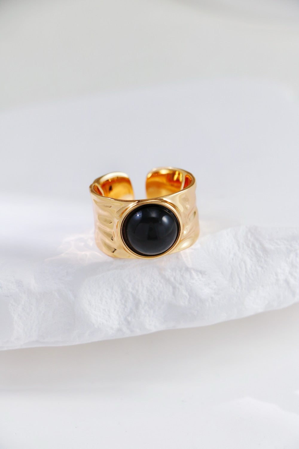 Vintage Gold Black Onyx ｜White Crystal ring｜s925 silver