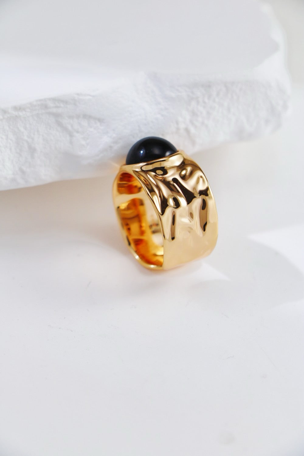 Vintage Gold Black Onyx ｜White Crystal ring｜s925 silver