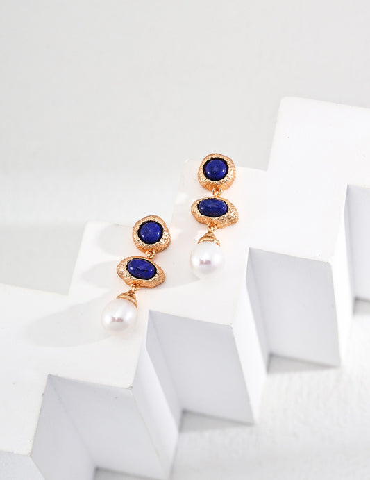 s925 silver plated with 18k gold | Lapis Lazuli | pearl earrings