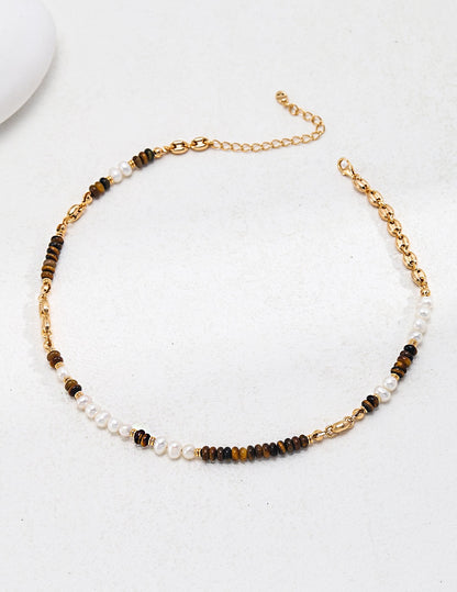 Tiger eye stone ｜ s925 silver ｜Natural pearl necklace