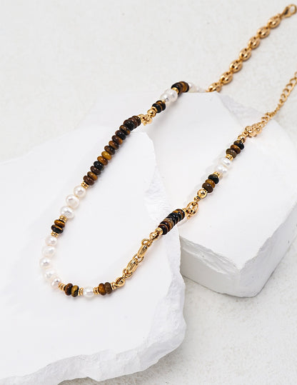 Tiger eye stone ｜ s925 silver ｜Natural pearl necklace