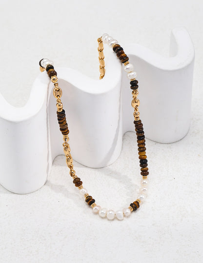 Tiger eye stone ｜ s925 silver ｜Natural pearl necklace