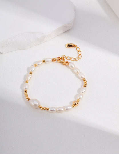 Stackable elegant natural pearl S925 silver bracelet