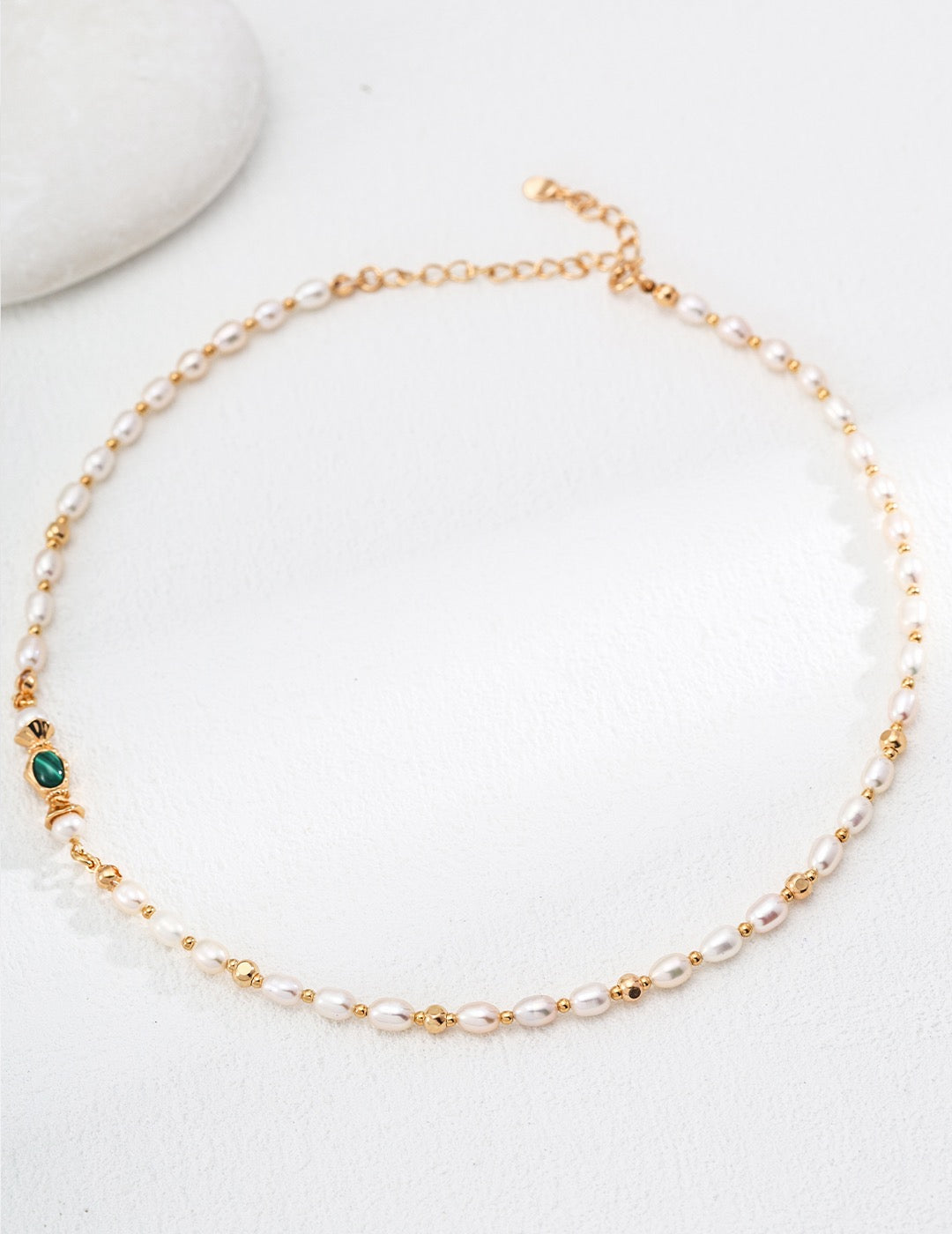 Natural pearl malachite necklace | s925 silver | Discount