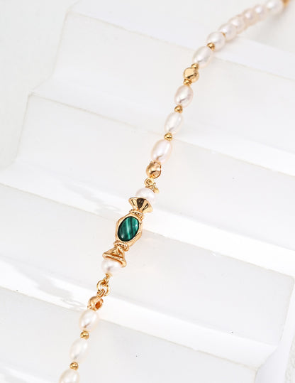 Natural pearl malachite necklace | s925 silver | Discount