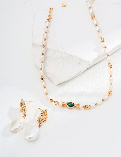 Natural pearl malachite necklace | s925 silver | Discount