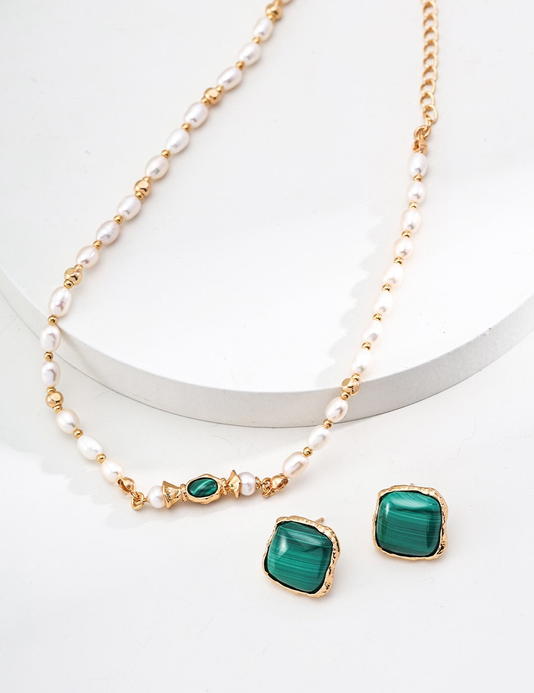 Natural pearl malachite necklace | s925 silver | Discount