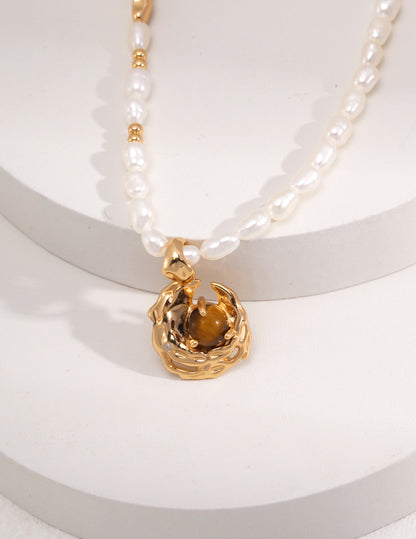 s925 silver| Irregular round pendant design |lucky energy tiger eye stone necklace