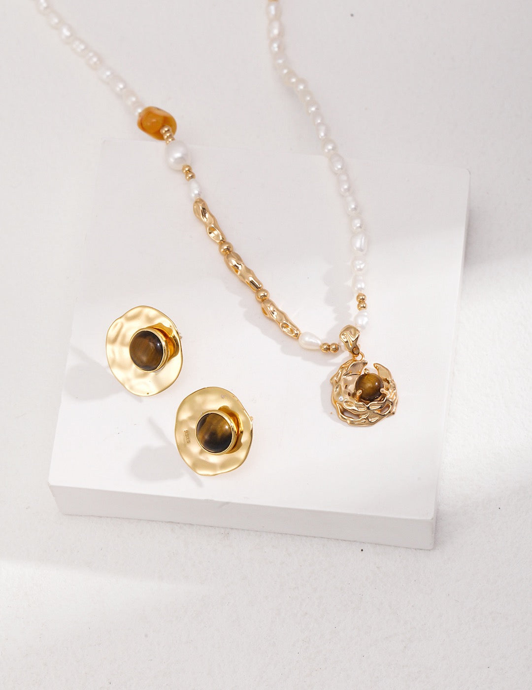 s925 silver| Irregular round pendant design |lucky energy tiger eye stone necklace